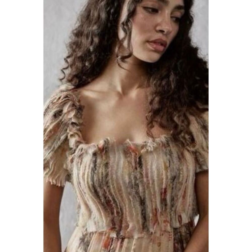 NWT Free People Irina Embellished Raw Edges Floral print Vintage Dress size L Re - Picture 4 of 10